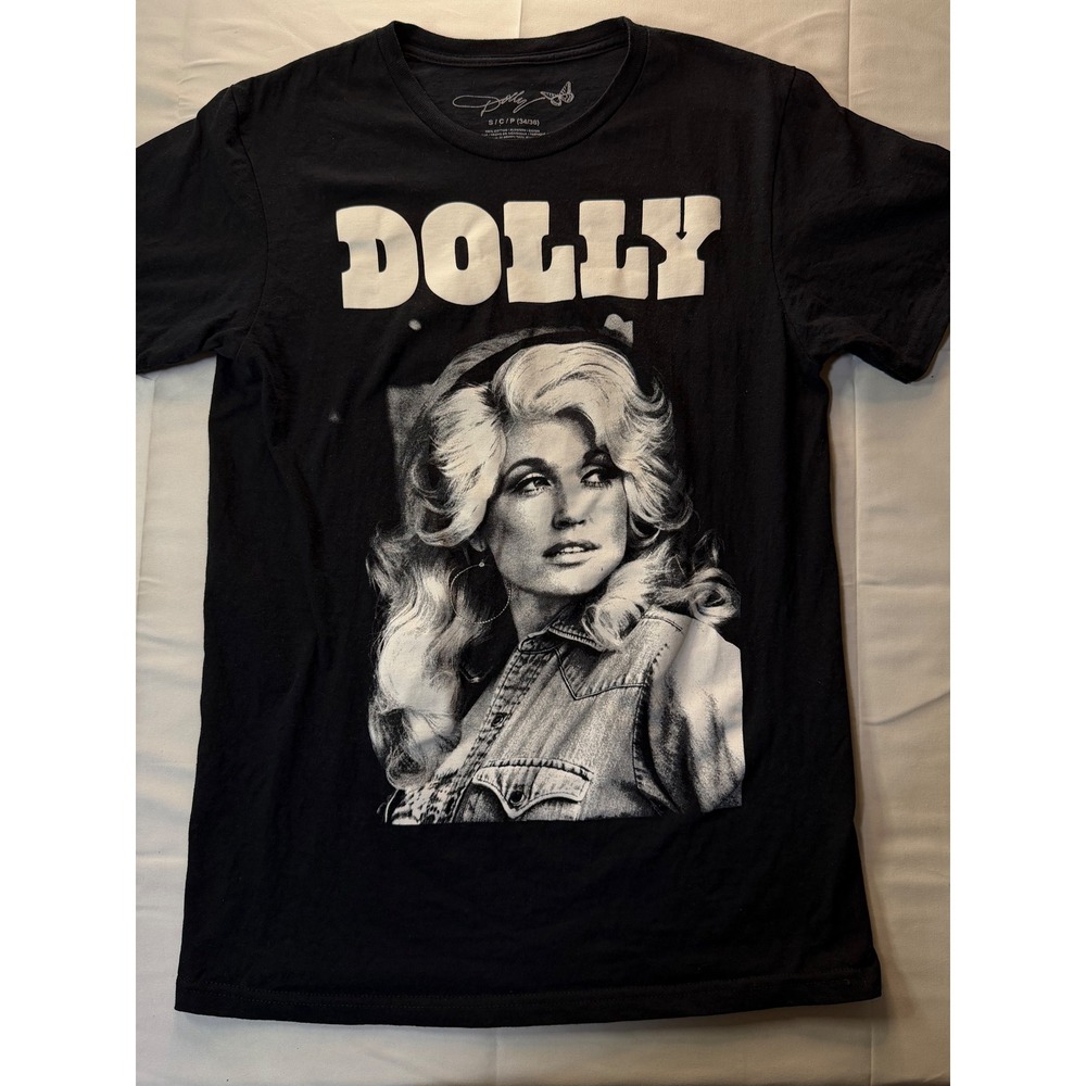 Dolly Parton Portrait Graphic T Shirt Black Short Sleeve Cotton Size S